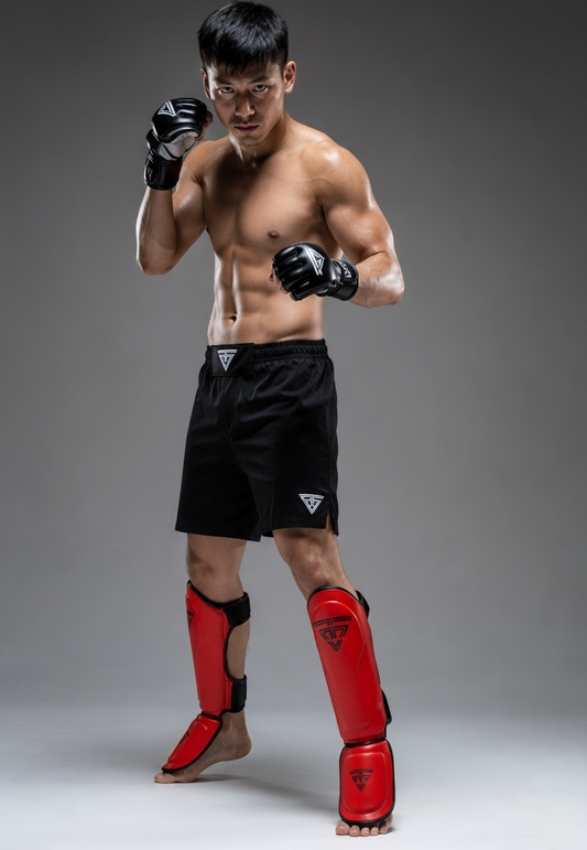 100% Cowhide Leather Shin Guards – Velcro Strap (Black Logo)