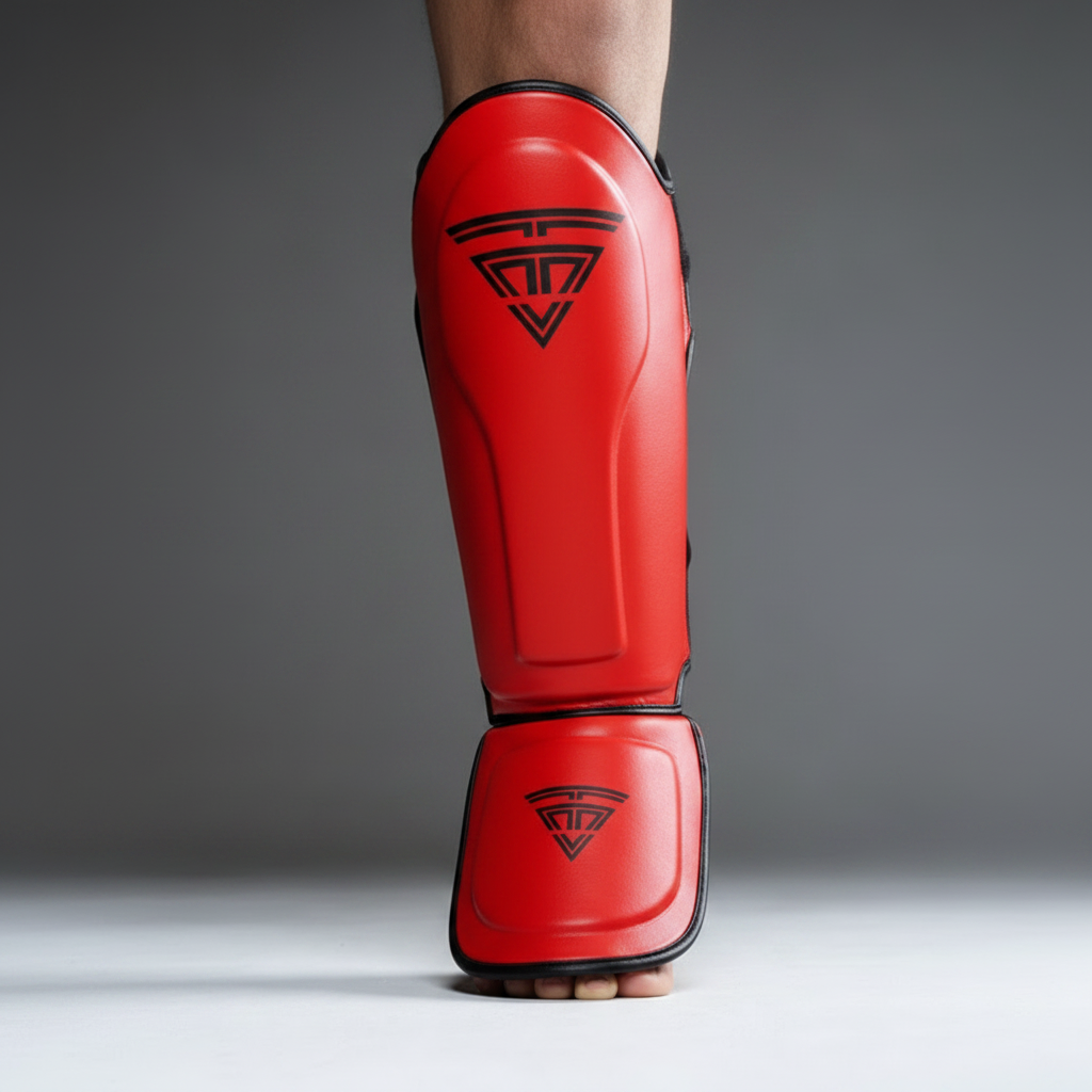 100% Cowhide Leather Shin Guards – Velcro Strap (Black Logo)