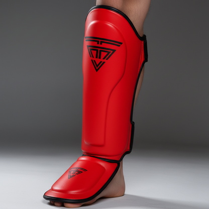 100% Cowhide Leather Shin Guards – Velcro Strap (Black Logo)