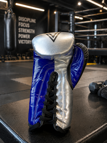 THRIAMVOS 10oz Competition Boxing Gloves – 100% Cowhide Leather, Silver/Purple