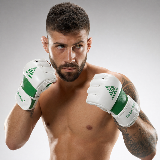 100% Cowhide Leather – MMA Training Gloves (White/Green Trim)