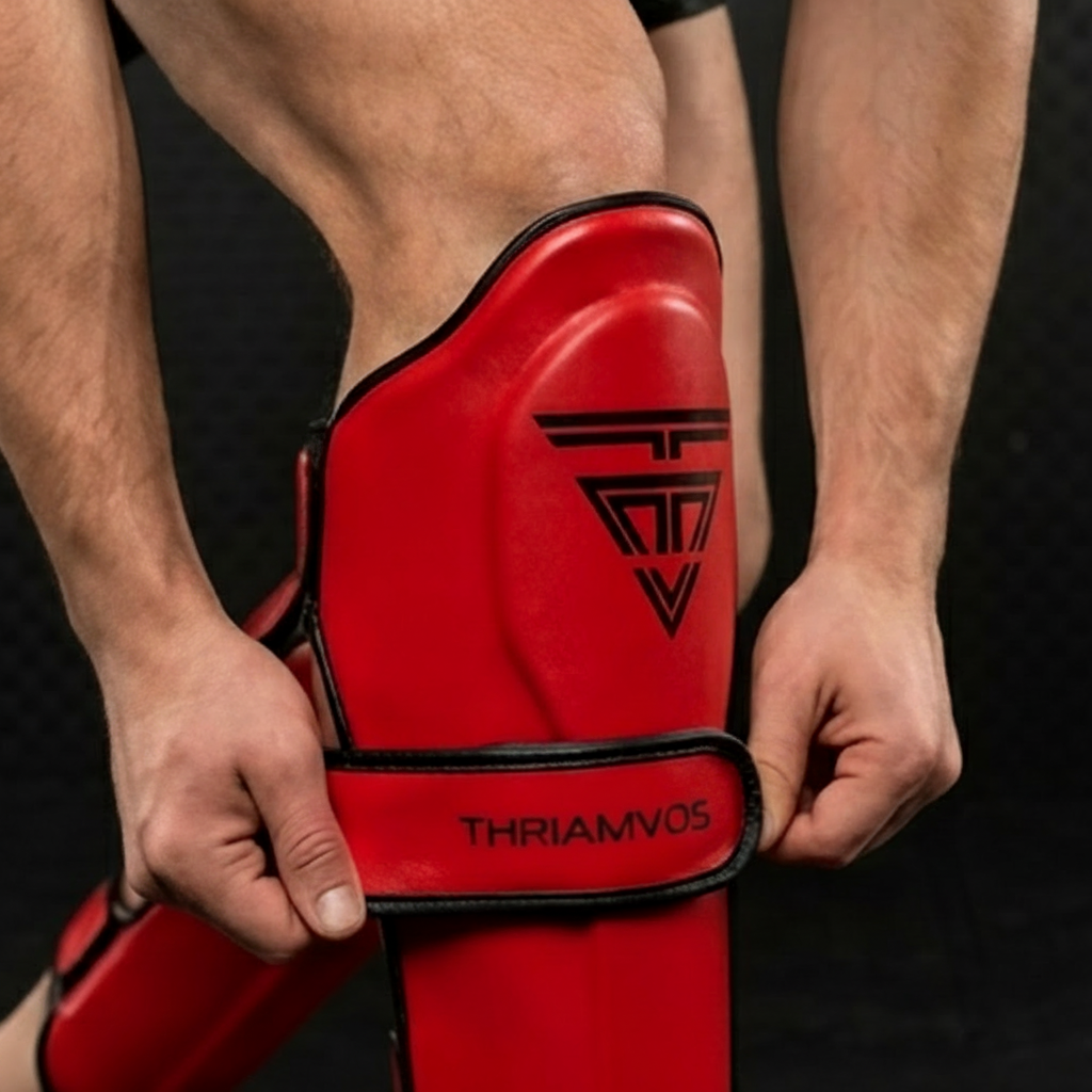 100% Cowhide Leather Shin Guards – Velcro Strap (Black Logo)