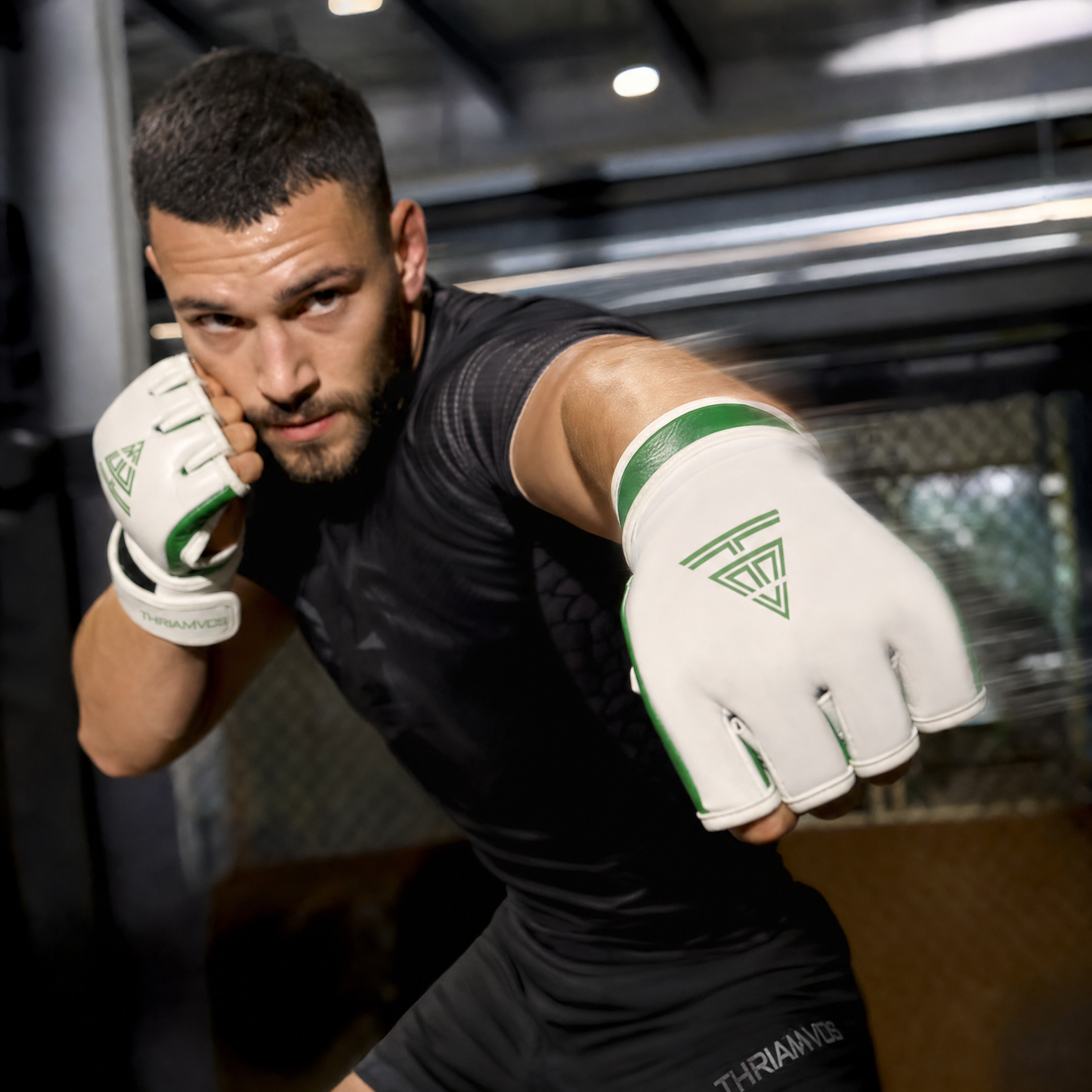 100% Cowhide Leather – MMA Training Gloves (White/Green Trim)