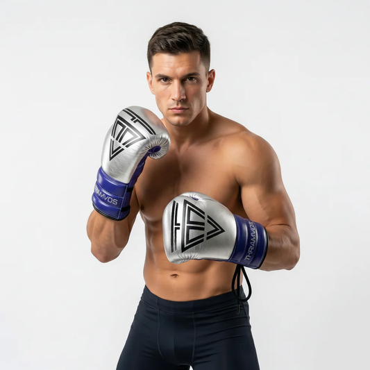 THRIAMVOS 10oz Competition Boxing Gloves – 100% Cowhide Leather, Silver/Purple