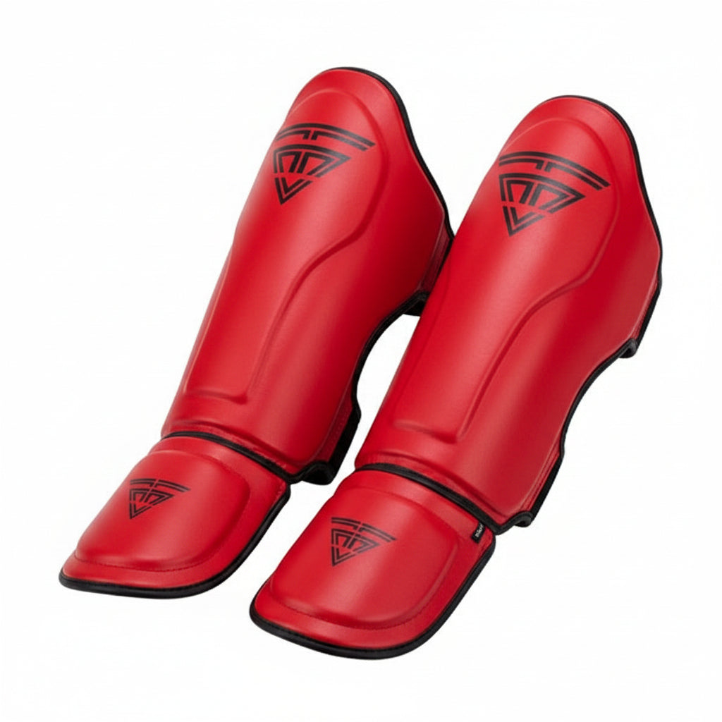 100% Cowhide Leather Shin Guards – Velcro Strap (Black Logo)