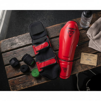 100% Cowhide Leather Shin Guards – Velcro Strap (Black Logo)