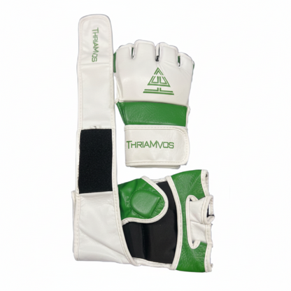 100% Cowhide Leather – MMA Training Gloves (White/Green Trim)